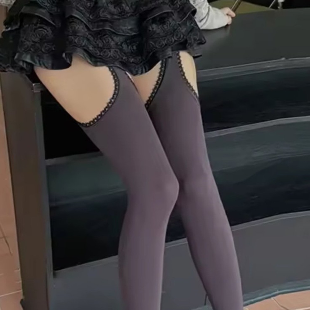High-Waist Thigh-High Fashion Tights in Dark Gray
